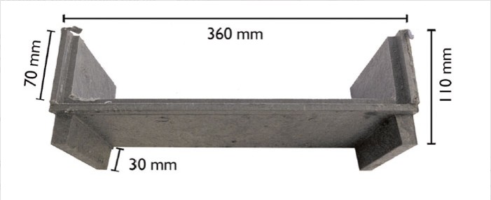 Stahlträger mit den Maßen 360 mm Länge und 40 mm Breite, Maße eingezeichnet. HANSEL.kraus metalltechnik gmbh
