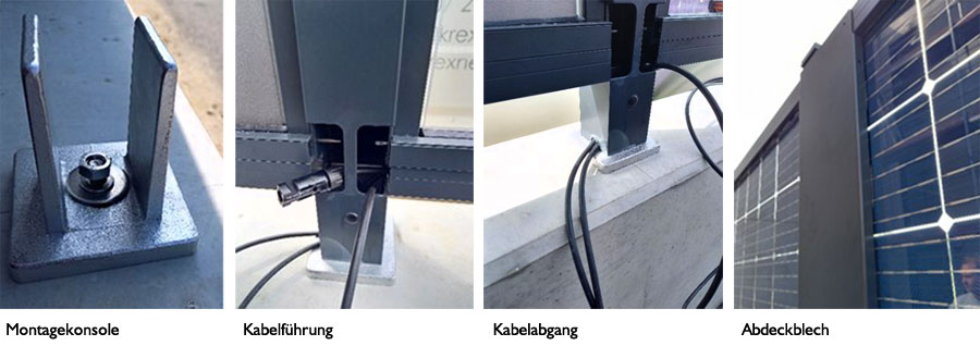 Zwei Metallpfosten mit sichtbarem Kabelmanagement und Kabelausgang auf hellem Untergrund. HANSEL.kraus metalltechnik gmbh