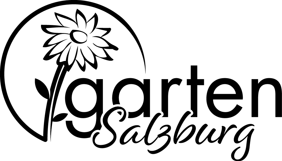 Logo mit stilisierter Blume und Schriftzug „Garten Salzburg“ in schwarzer Schrift. HANSEL.kraus metalltechnik gmbh