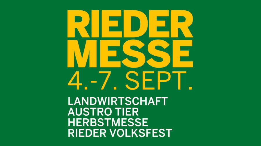 Plakat mit Text zur Rieder Messe im September, Schwerpunkte Landwirtschaft, Tier und Volksfest. HANSEL.kraus metalltechnik gmbh