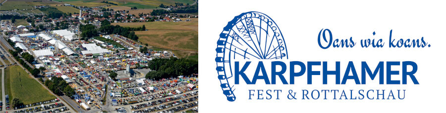 Luftaufnahme eines Volksfestes mit Riesenrad und daneben das blaue Karpaten Festival Logo. HANSEL.kraus metalltechnik gmbh