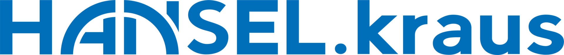 Blaues Hansel.kraus Logo mit stilisiertem Brückenmotiv auf weißem Hintergrund. HANSEL.kraus metalltechnik gmbh