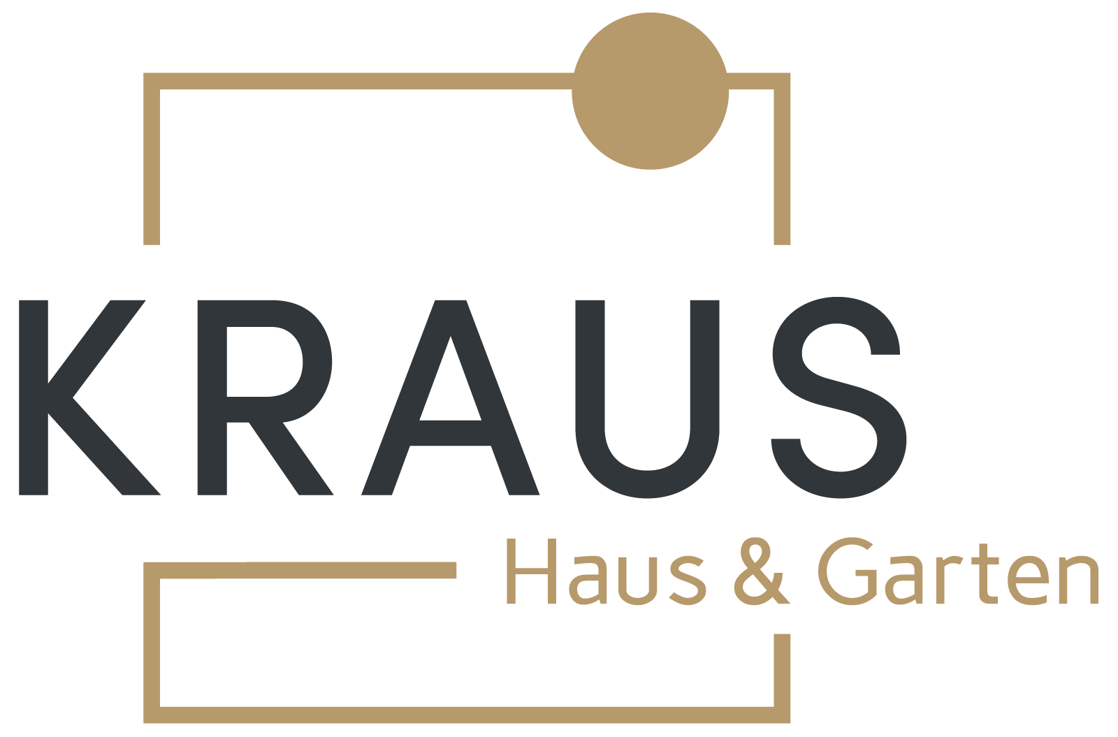Logo mit Text „KRAUS Haus & Garten“, goldene grafische Linien und Kreisgestaltung. HANSEL.kraus metalltechnik gmbh
